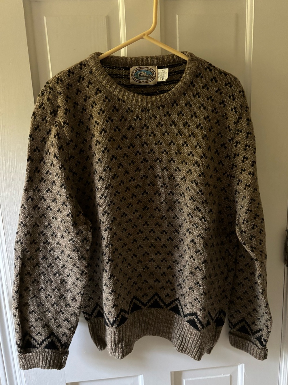 Men's Taupe Patterned Crewneck Sweater by Environmental Clothing Co.
